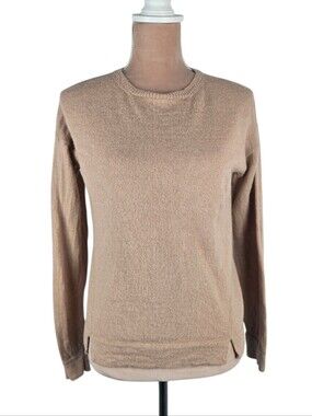 Classic Alpaca Crewneck Sweater 100% Baby Alpaca Peruvian Side Slit Camel Large